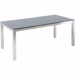 Moderno tavolo da giardino in acciaio nero e piano in vetro. Questo solido tavolo con piano in pietra è la scelta ideale per ...
