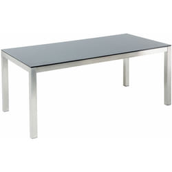 Tavolo da Giardino Piano in Vetro Nero Gambe Acciaio 180 x 90 cm Grosseto
