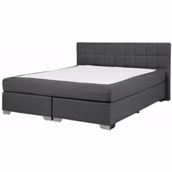 Letto matrimoniale boxspring in tessuto simil lino grigio. Rendi la stanza da letto ancora più comoda con questo letto contin ...
