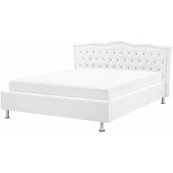 Letto Imbottito Pelle pu Bianca a Doghe Stile Chesterfield 140 x 200 cm Metz