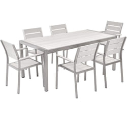 Set da Giardino 6 Sedie Tavolo Legno Bianco e Alluminio Anodizzato Vernio