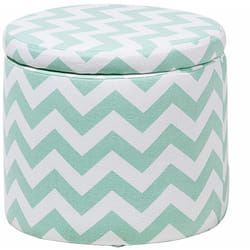 Poggiapiedi e Sgabello Contenitore Rotondo a Zig Zag Verde Menta e Bianco Tunica