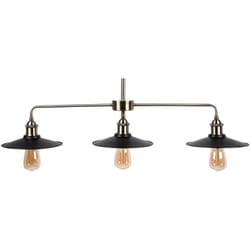 Lampadario a 3 Luci in Metallo Nero e Ottone Paralume a Forma di Imbuto Montone