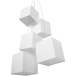 Lampada a Grappolo 5 Luci con Paralume Quadrato in Tessuto Bianco Mesta