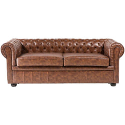 Divano vintage a 3 posti in pelle sintetica marrone invecchiato Chesterfield