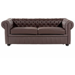 Divano vintage a 3 posti in pelle marrone Chesterfield