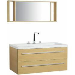 Mobiletto Lavabo Beige e Argento a 2 Cassetti con Specchio Moderno Almeria