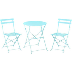 Set da Esterno 3 pezzi Tavolino e 2 Sedile Pieghevoli in Metallo Blu Fiori