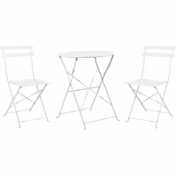 Set da balcone bianco per due persone. Questo versatile set bistro da esterno in acciaio, comprende due comode sedie e un pra ...