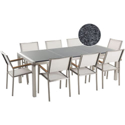 Beliani - Set da Giardino Tavolo Piano Granito Grigio 8 Sedie Bianche 220 x 100 cm Grosseto