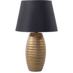 Lampada in porcellana dorata dal design contemporaneo. Questa lampada da tavolo saprà integrarsi a ogni stanza sia essa in st ...