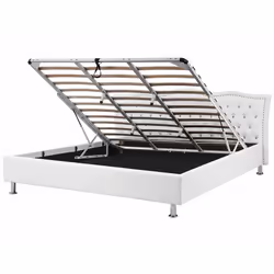 Elegante letto matrimoniale in pelle sintetica bianca con contenitore. Rendi la stanza da letto ancora più comoda con questo  ...