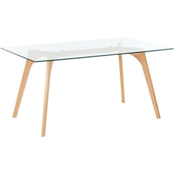 Tavolo da Pranzo Rettangolare Piano in Vetro Gambe in Legno 160 x 90 cm Hudson