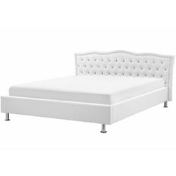 Letto Imbottito Pelle pu Bianca a Doghe Stile Chesterfield 180 x 200 cm Metz