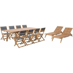 Set da Giardino Tavolo Rettangolare Legno Acacia Chiaro 8 Sedie 2 Lettini Cesana