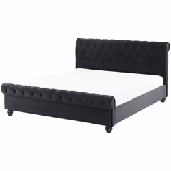 Letto matrimoniale vintage in velluto nero. Porta il lusso in camera da letto con questo letto con rete a doghe in soffice ve ...