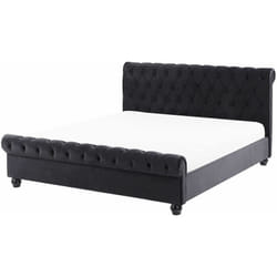 Letto Imbottito in Velluto Nero Rete a Doghe Gambe Nere 160 x 200 cm Avallon