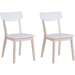 Set di 2 Sedie da Pranzo Bianche con Gambe in Legno Chiaro Stile Retrò Santos