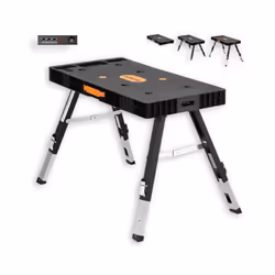 Banco da lavoro multifunzione FUXTEC FX-WB 5in1 - banco di lavoro, trabattello, cavalletto telescopico, rullo trasportatore e ...
