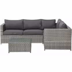 Set di arredi da giardino in rattan grigio. Crea uno spazio esterno invitante con questo set di divani componibili dal design ...