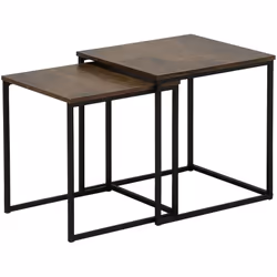 Moderni tavolini dal design industriale. Set di 2 tavolini a forma quadrata dall'interessante combinazione di materiali. I pa ...