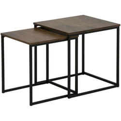 Set di 2 Tavolini da Caffè Piano in Legno Scuro e Struttura Nera Denny