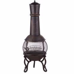 Camino da giardino in acciaio nero con copertura parascintille. Dona un tocco di glamour vintage ai tuoi spazi esterni con qu ...