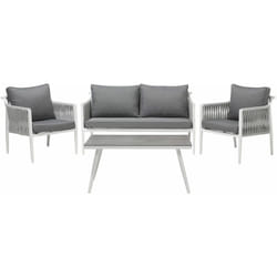 Set da Giardino Tavolo Divano 2 Sedie Alluminio Bianco con Cuscini Grigi Latina