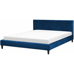 Letto Imbottito in Velluto Blu Scuro con Rete a Doghe 180 x 200 cm Fitou