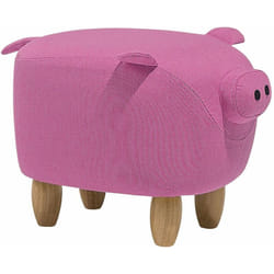Pouf Animaletto a Forma di Maialino in Tessuto Rosa Gambe in Legno Piggy