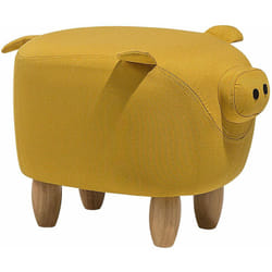 Pouf Animaletto a Forma di Maialino in Tessuto Giallo Gambe in Legno Piggy