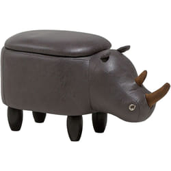 Pouf Animaletto a Forma di Rinoceronte Ecopelle Grigia Gambe in Legno Rhino