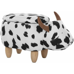 Sgabello Bambini Forma Mucca Ecopelle Bianca e Nera Imbottita Gambe Legno Cow