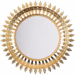 Ornamentale specchio da muro a forma tonda in metallo dorato. Questo specchio rappresenta la perfetta combinazione di pratici ...