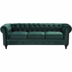 Divano da 3 persone Chesterfield in tessuto verde trapuntato. Questo divano a 3 posti in stile Chesterfield si adatta a inter ...
