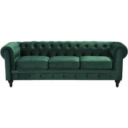 Divano vintage a 3 posti in tessuto verde Chesterfield