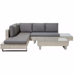 Lussuoso set di arredi da giardino in colore marrone chiaro con schienale chaise longue reclinabile. Set divano da giardino c ...