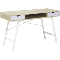 Scrivania in colore marrone chiaro/bianco 120 x 48 cm con 2 cassetti Clarita