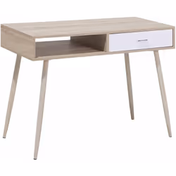 Moderna scrivania in legno chiaro con un cassetto . Moderna scrivania dal design pulito che si addice ad ambienti dal gusto s ...