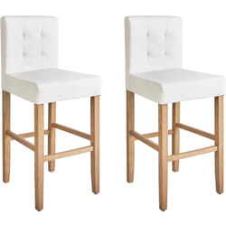 Set di 2 Sgabelli Alti in Ecopelle Bianco Sporco con Schienale Imbottito Madison