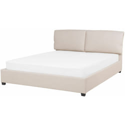 Letto Imbottito Beige Effetto Lino a Doghe Gambe in Legno 160 x 200 cm Belfort