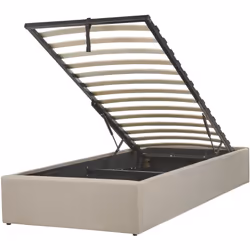 Struttura letto rivestita in tessuto con un pattern simile al lino con contenitore e rete a doghe. Porta l'eleganza in camera ...