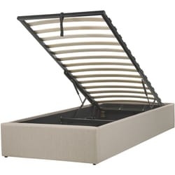 Letto Imbottito Beige Effetto Lino con Box Portaoggetti 90 x 200 cm Dinan