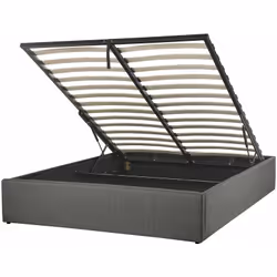 Struttura letto rivestita in tessuto con un pattern simile al lino con contenitore e rete a doghe. Porta l'eleganza in camera ...