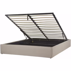 Struttura letto rivestita in tessuto con un pattern simile al lino con contenitore e rete a doghe. Porta l'eleganza in camera ...