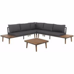 Moderno set da giardino con cuscini e tavolino. Questo divano da giardino a cinque posti fonde perfettamente comfort, pratici ...