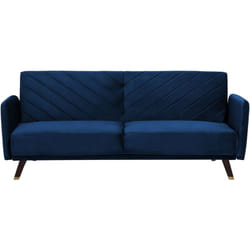 Beliani - Divano Letto a 3 Posti Rivestimento in Velluto Blu Navy Gambe in Legno Senja