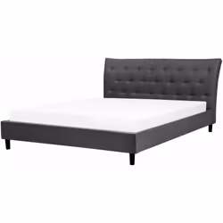 Letto matrimoniale rivestito in tessuto di lino grigio scuro. Rendi la stanza da letto ancora più comoda con questo letto con ...