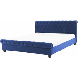 Letto Imbottito in Velluto Blu con Rete a Doghe Gambe Nere 180 x 200 cm Avallon