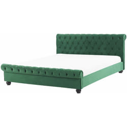 Letto Imbottito Velluto Effetto Lino Verde Rete a Doghe 180 x 200 cm Avallon